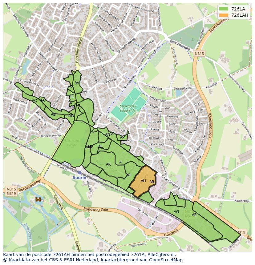 Afbeelding van het postcodegebied 7261 AH op de kaart.