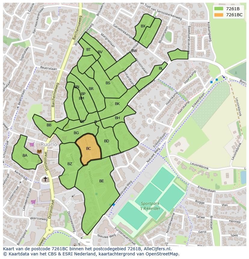 Afbeelding van het postcodegebied 7261 BC op de kaart.