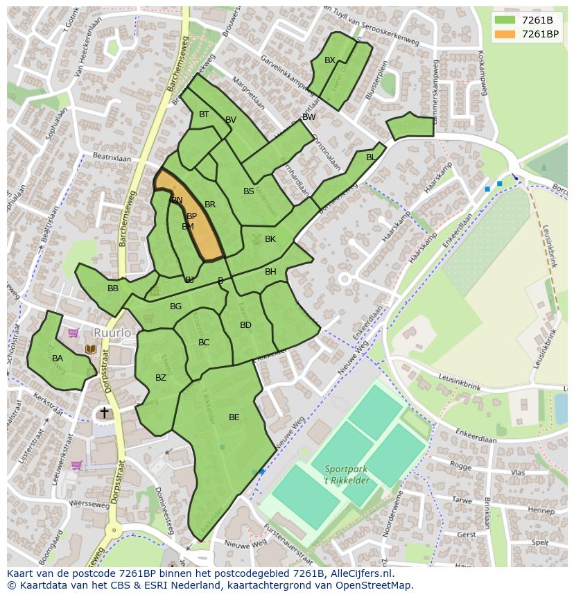 Afbeelding van het postcodegebied 7261 BP op de kaart.