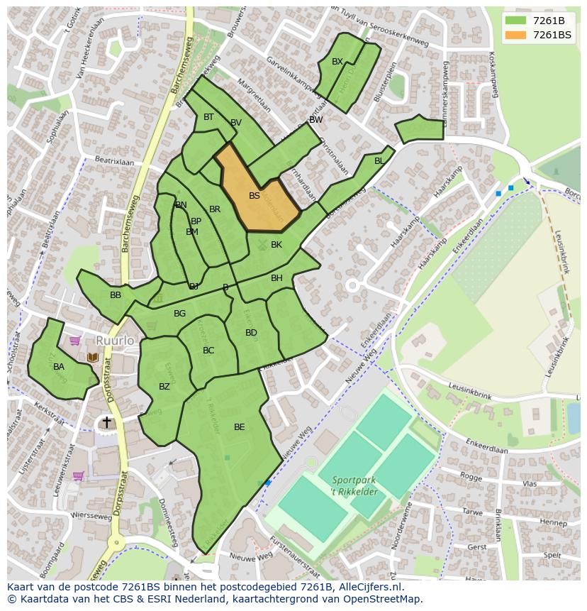 Afbeelding van het postcodegebied 7261 BS op de kaart.