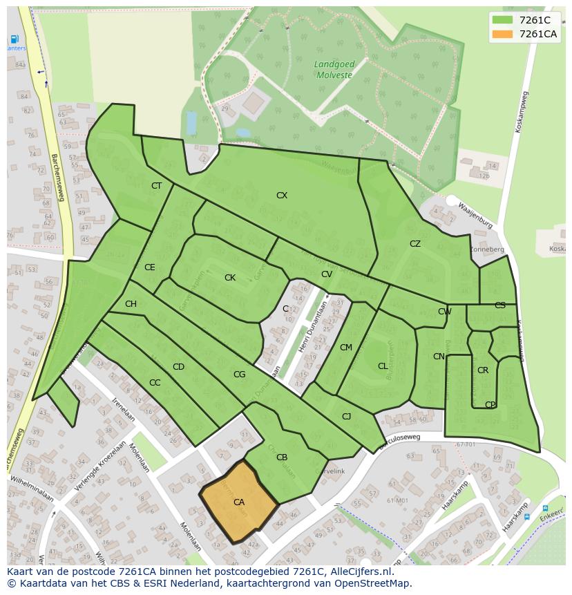 Afbeelding van het postcodegebied 7261 CA op de kaart.