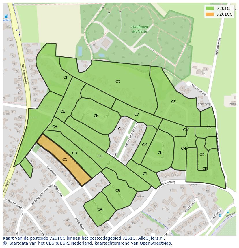 Afbeelding van het postcodegebied 7261 CC op de kaart.