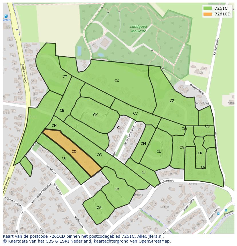 Afbeelding van het postcodegebied 7261 CD op de kaart.