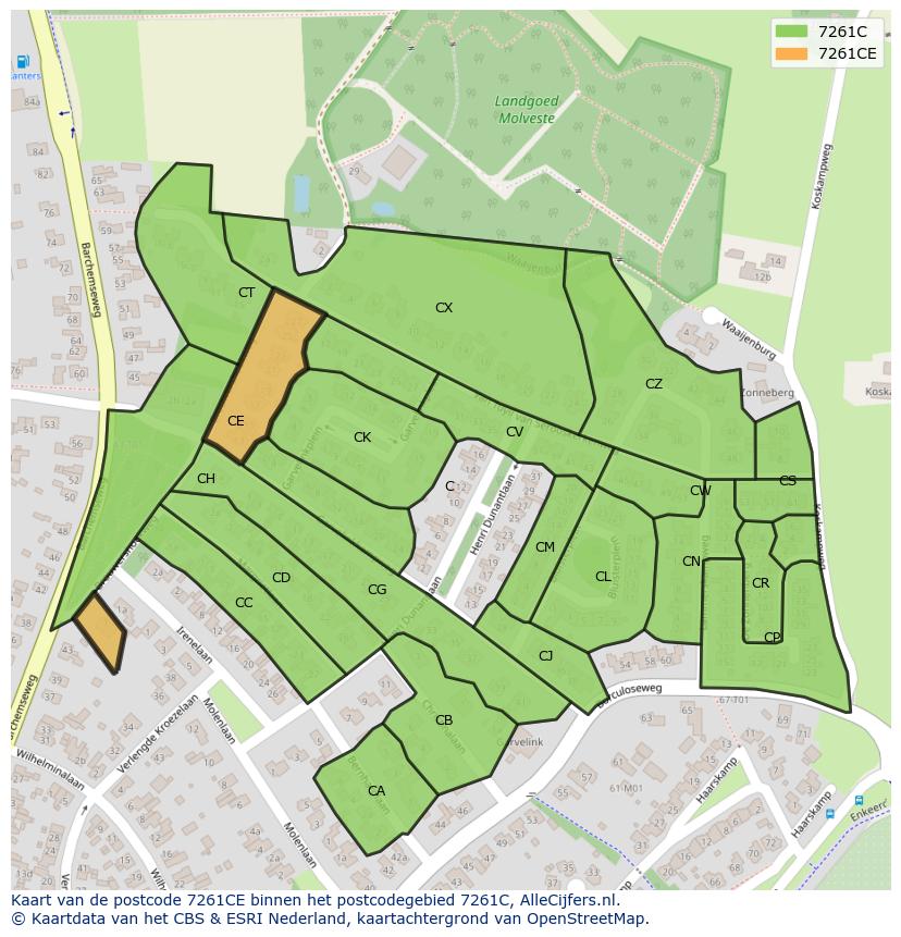 Afbeelding van het postcodegebied 7261 CE op de kaart.