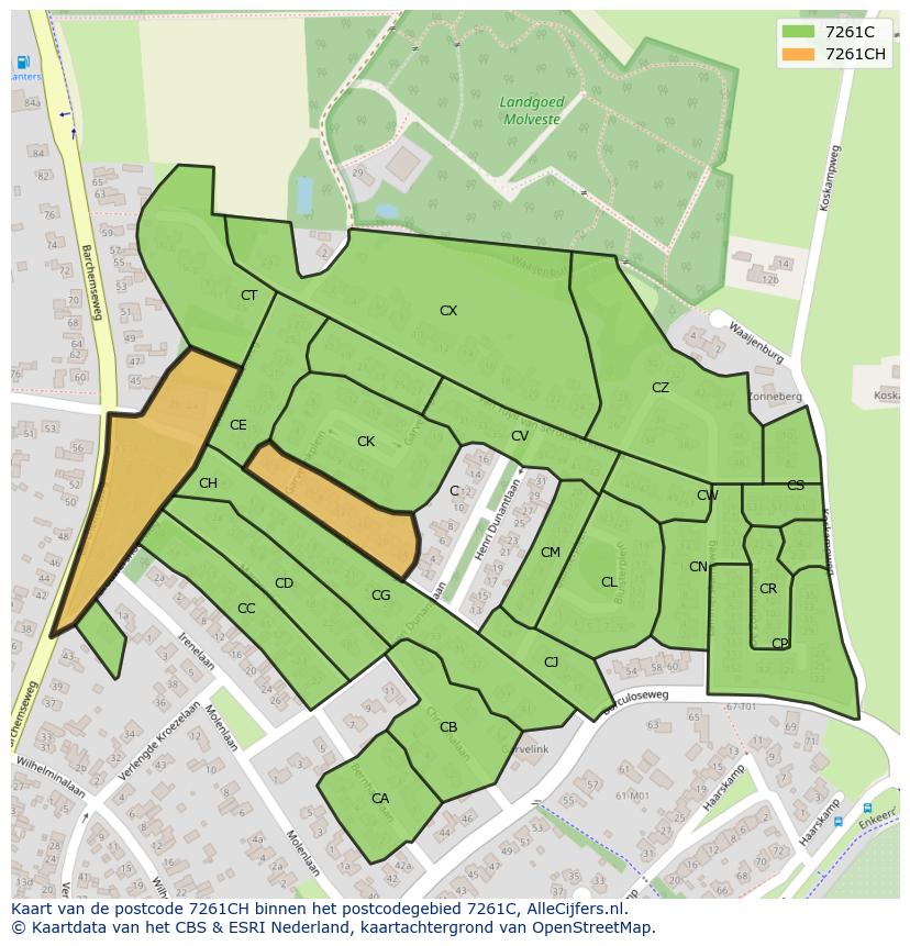 Afbeelding van het postcodegebied 7261 CH op de kaart.