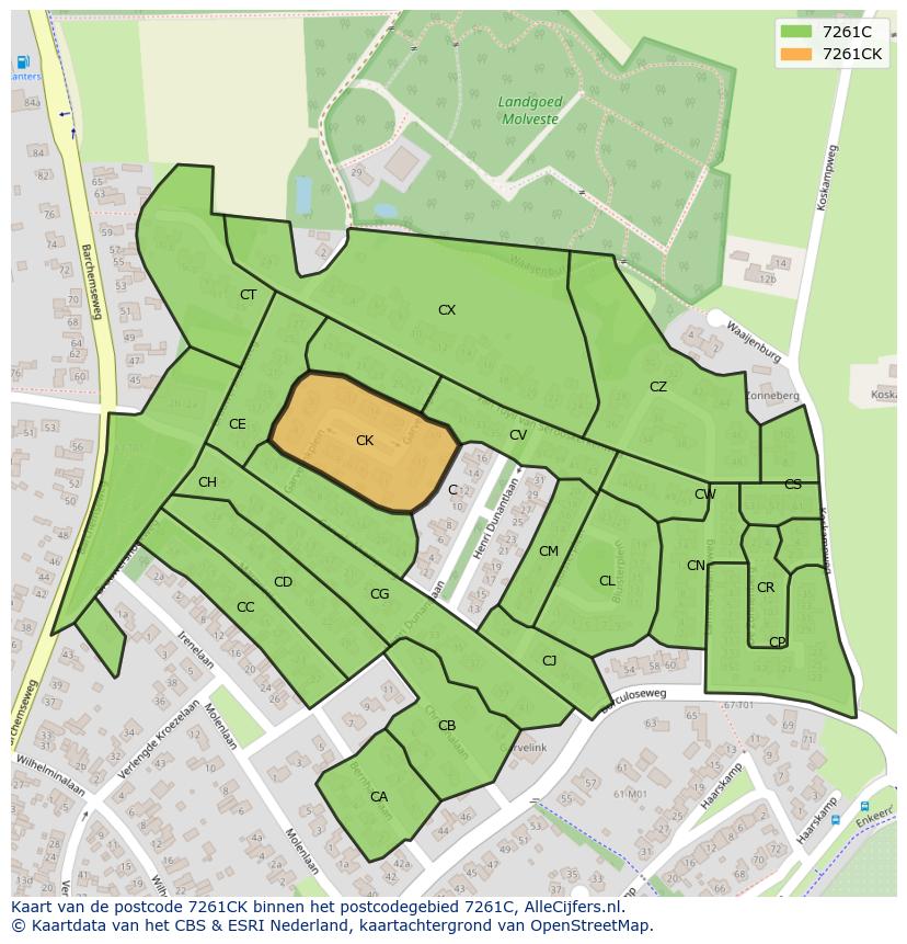 Afbeelding van het postcodegebied 7261 CK op de kaart.