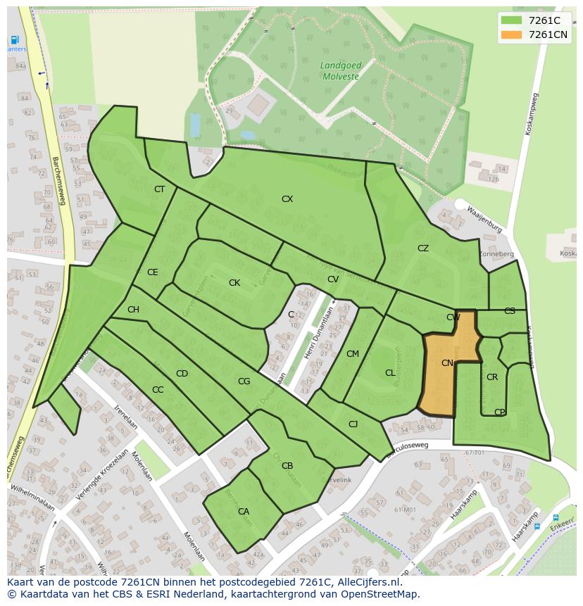 Afbeelding van het postcodegebied 7261 CN op de kaart.