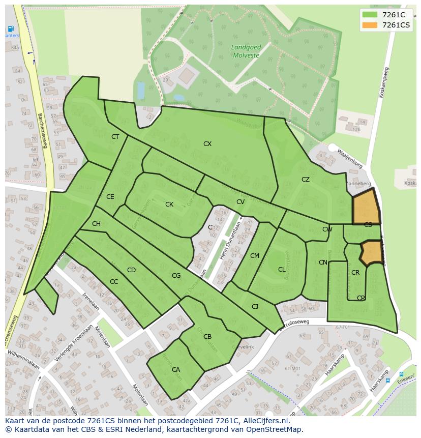 Afbeelding van het postcodegebied 7261 CS op de kaart.