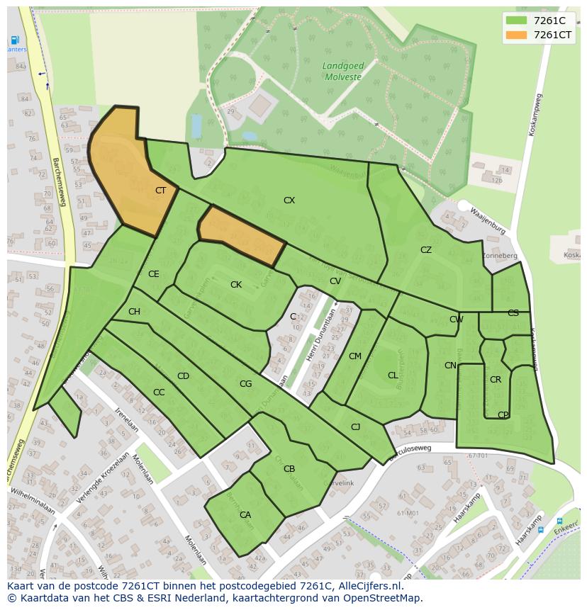 Afbeelding van het postcodegebied 7261 CT op de kaart.