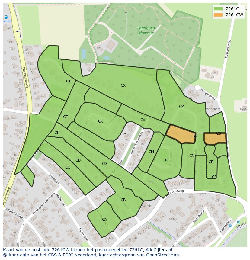 Afbeelding van het postcodegebied 7261 CW op de kaart.