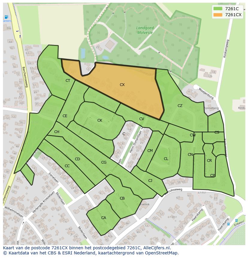 Afbeelding van het postcodegebied 7261 CX op de kaart.