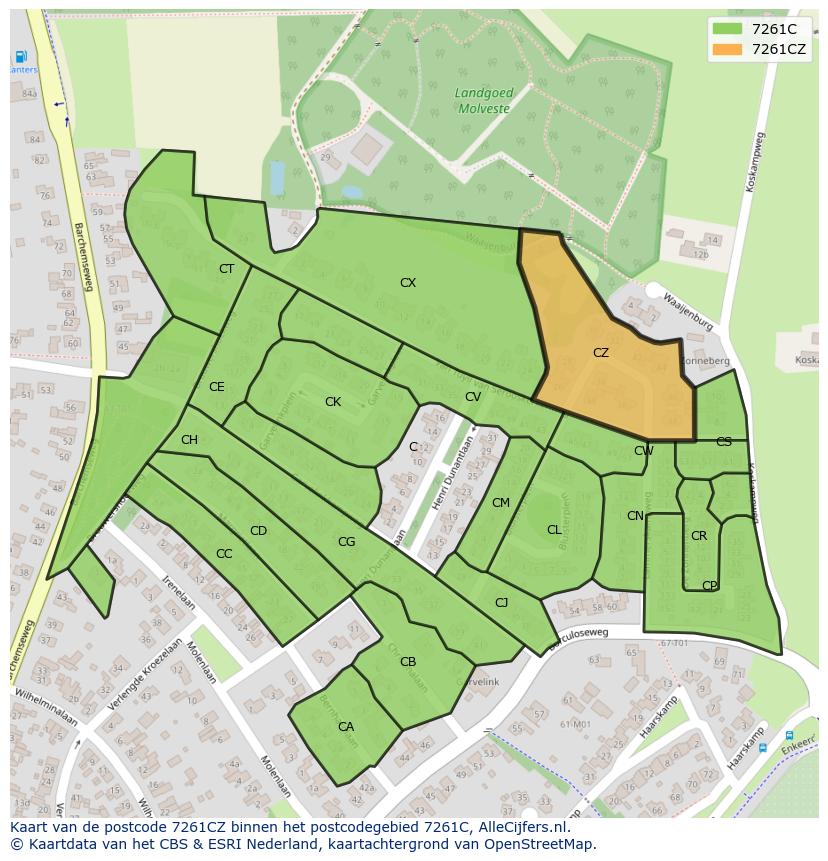 Afbeelding van het postcodegebied 7261 CZ op de kaart.