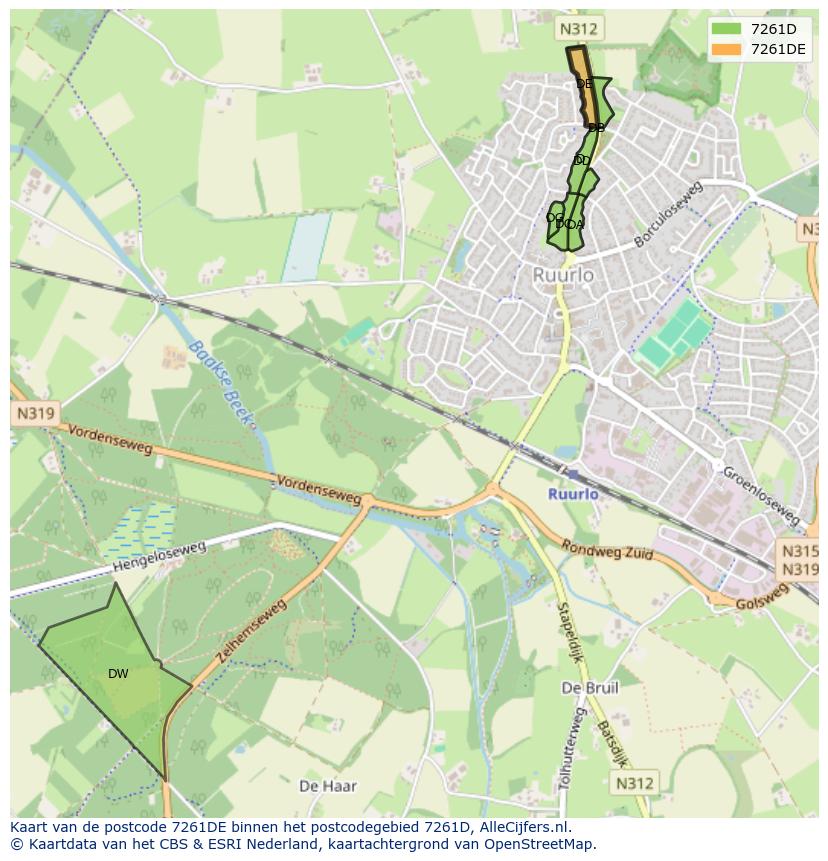 Afbeelding van het postcodegebied 7261 DE op de kaart.