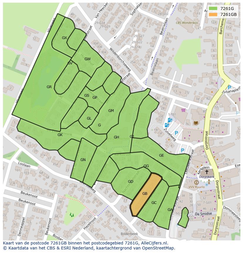 Afbeelding van het postcodegebied 7261 GB op de kaart.