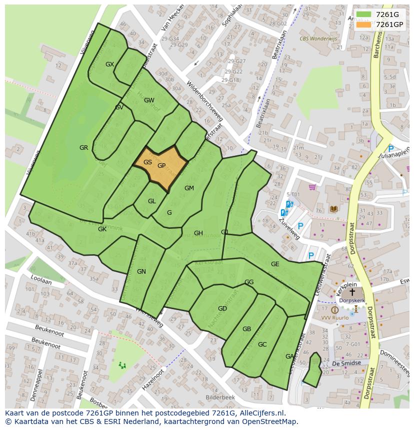 Afbeelding van het postcodegebied 7261 GP op de kaart.