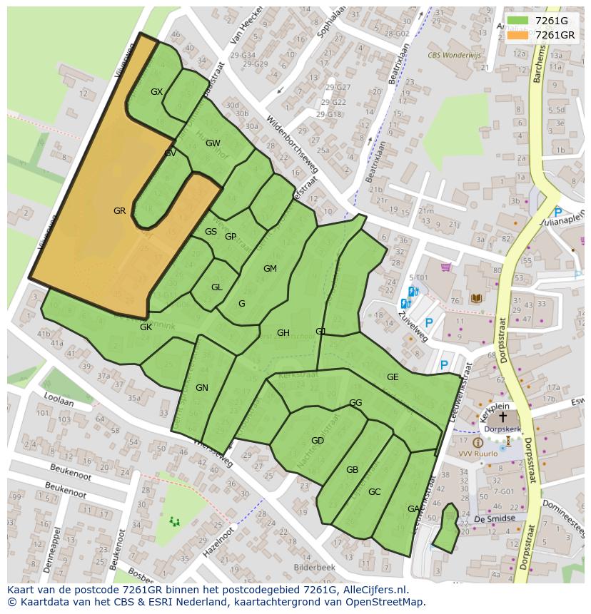 Afbeelding van het postcodegebied 7261 GR op de kaart.