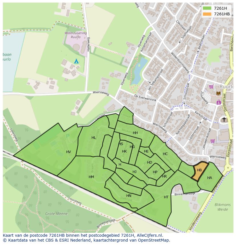 Afbeelding van het postcodegebied 7261 HB op de kaart.