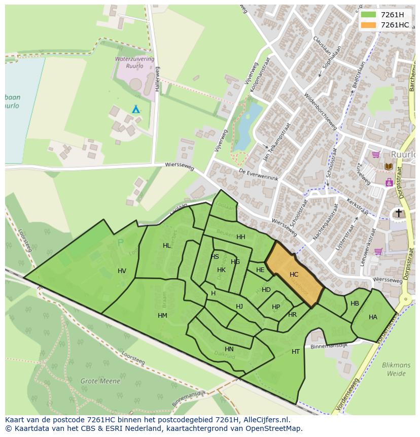 Afbeelding van het postcodegebied 7261 HC op de kaart.