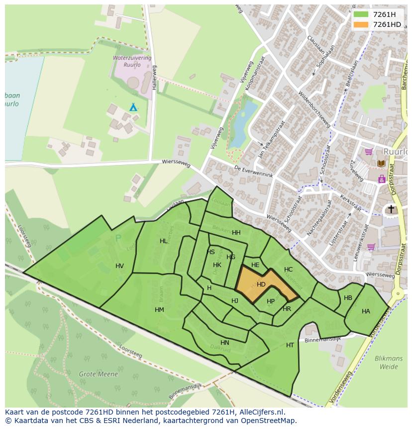 Afbeelding van het postcodegebied 7261 HD op de kaart.