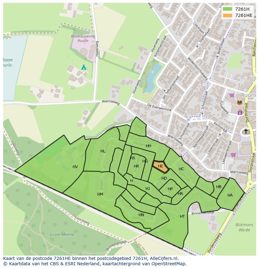 Afbeelding van het postcodegebied 7261 HE op de kaart.