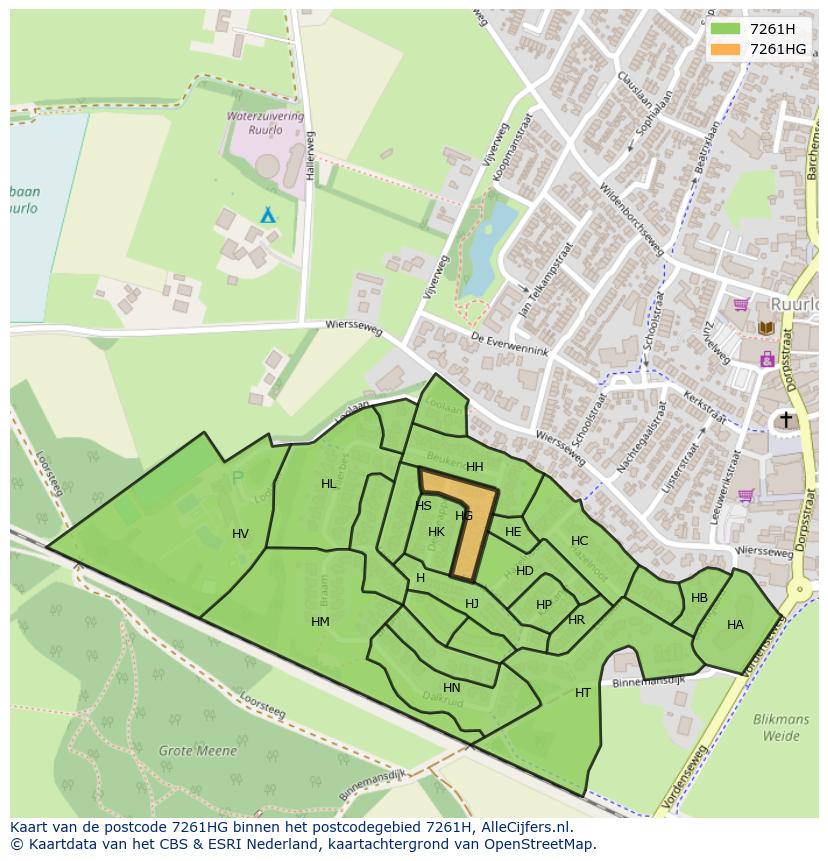Afbeelding van het postcodegebied 7261 HG op de kaart.