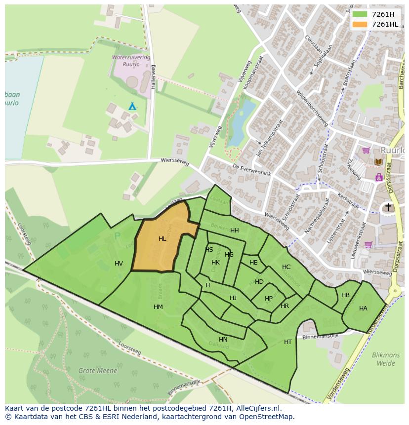 Afbeelding van het postcodegebied 7261 HL op de kaart.