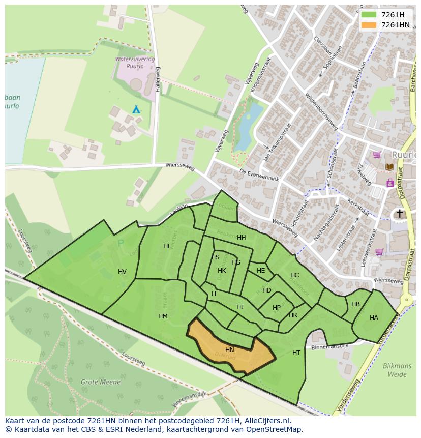 Afbeelding van het postcodegebied 7261 HN op de kaart.