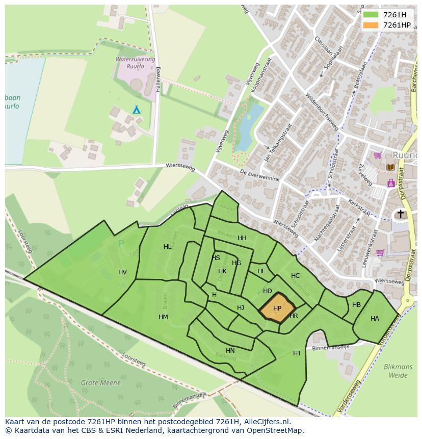 Afbeelding van het postcodegebied 7261 HP op de kaart.