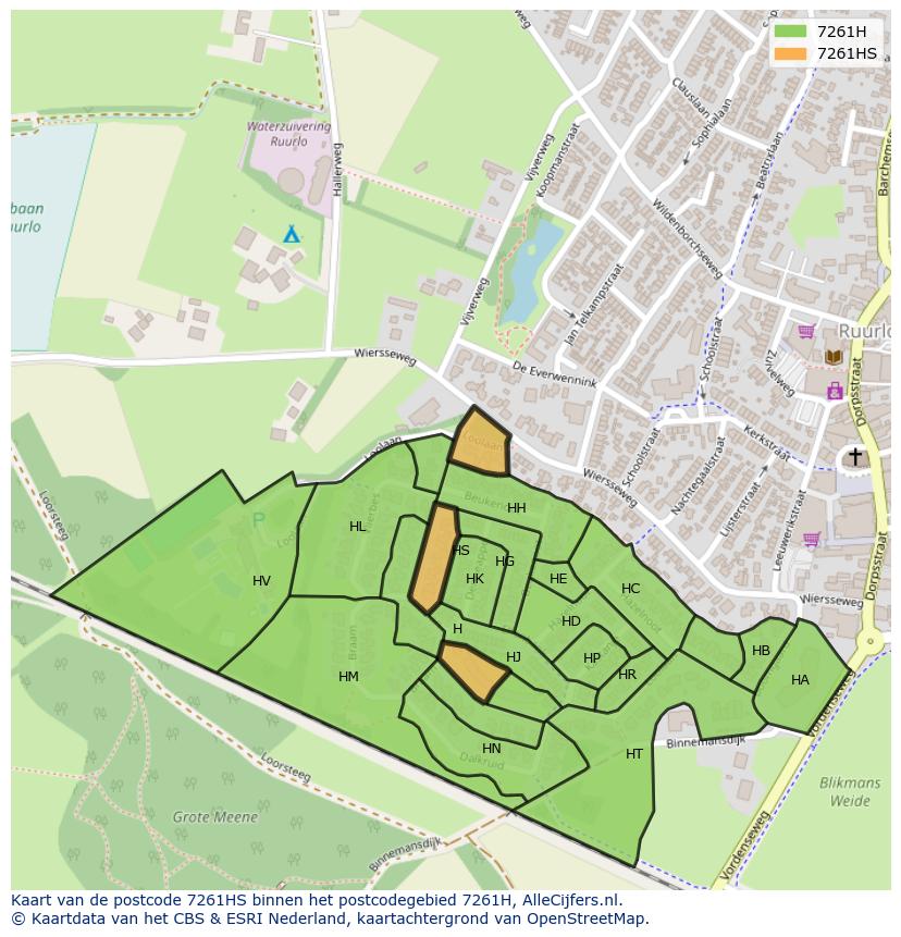 Afbeelding van het postcodegebied 7261 HS op de kaart.