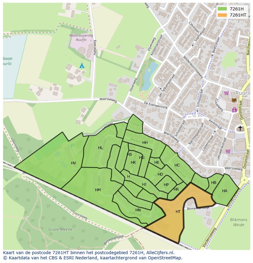 Afbeelding van het postcodegebied 7261 HT op de kaart.