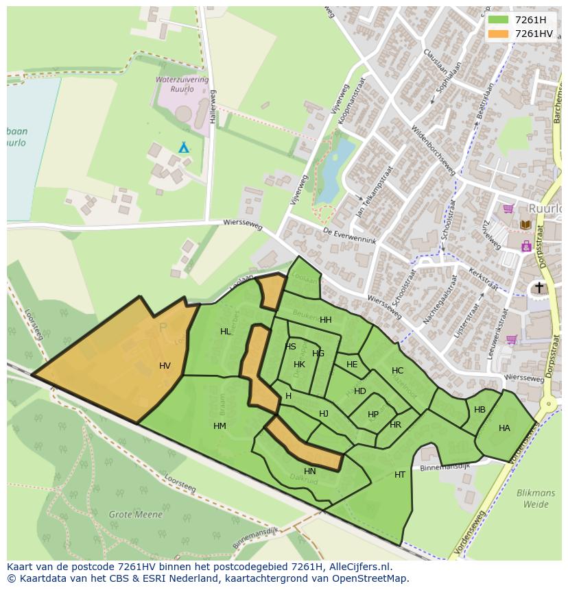 Afbeelding van het postcodegebied 7261 HV op de kaart.