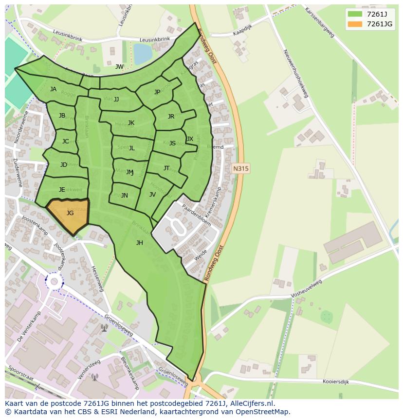 Afbeelding van het postcodegebied 7261 JG op de kaart.