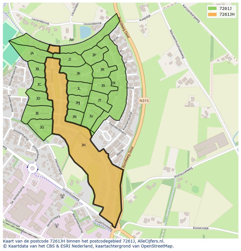 Afbeelding van het postcodegebied 7261 JH op de kaart.