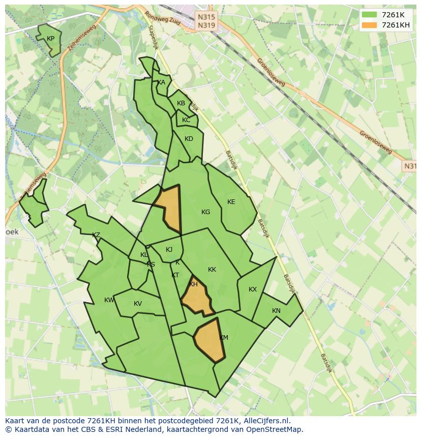 Afbeelding van het postcodegebied 7261 KH op de kaart.