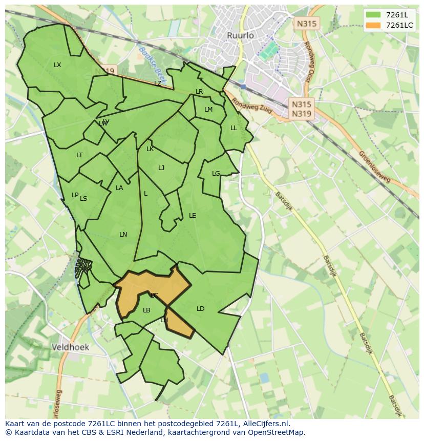 Afbeelding van het postcodegebied 7261 LC op de kaart.