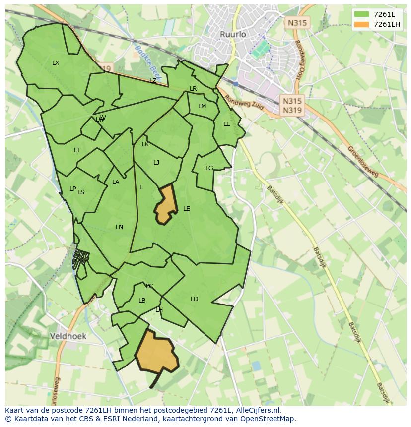Afbeelding van het postcodegebied 7261 LH op de kaart.