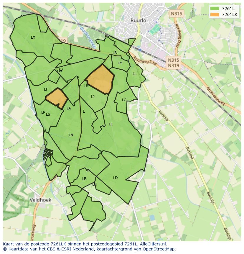 Afbeelding van het postcodegebied 7261 LK op de kaart.