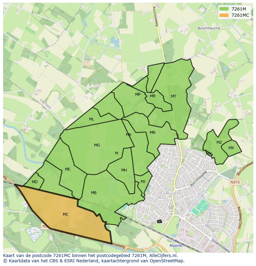 Afbeelding van het postcodegebied 7261 MC op de kaart.