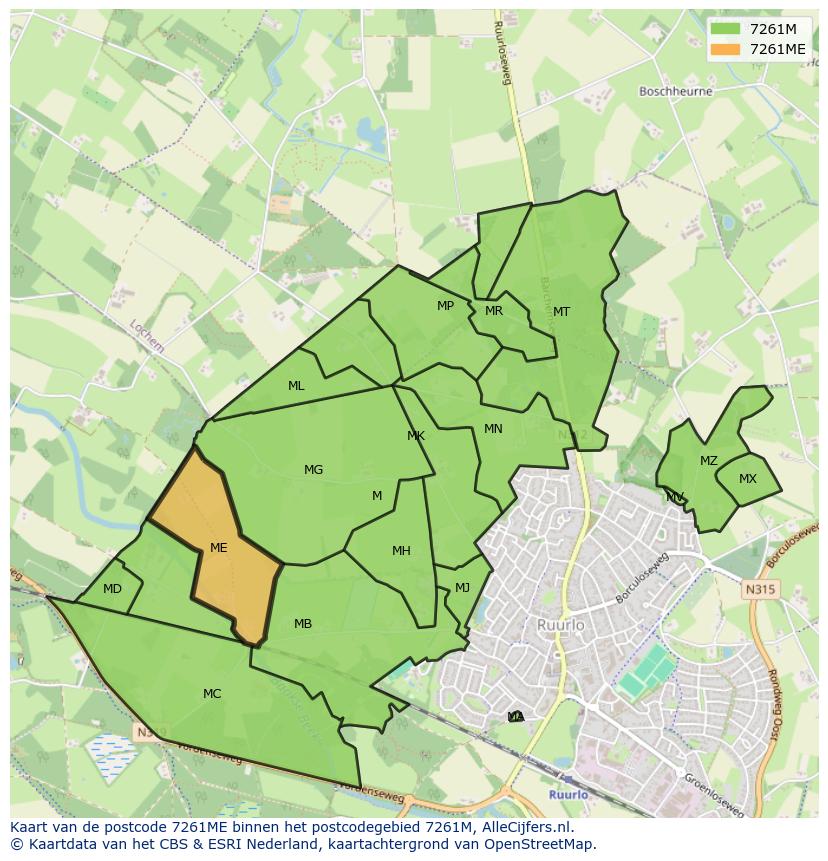 Afbeelding van het postcodegebied 7261 ME op de kaart.