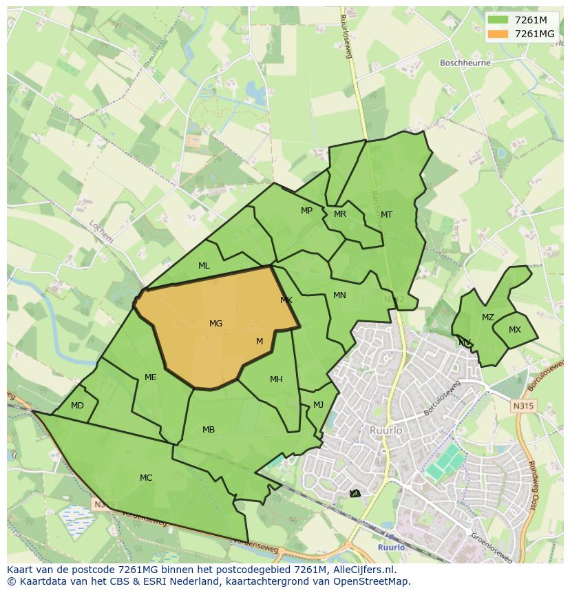 Afbeelding van het postcodegebied 7261 MG op de kaart.