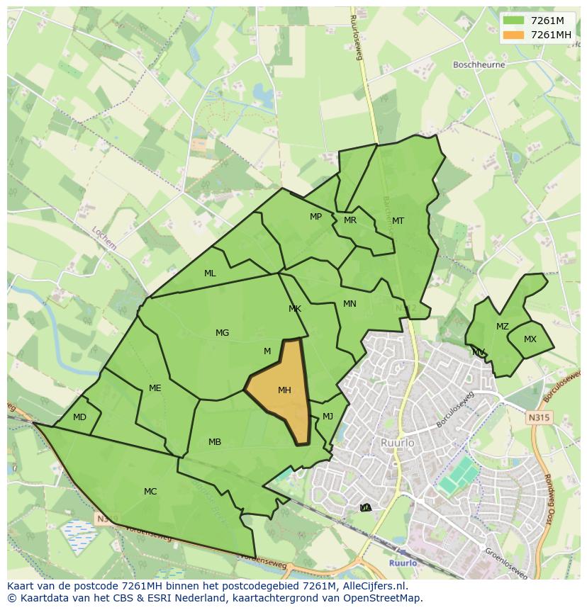 Afbeelding van het postcodegebied 7261 MH op de kaart.