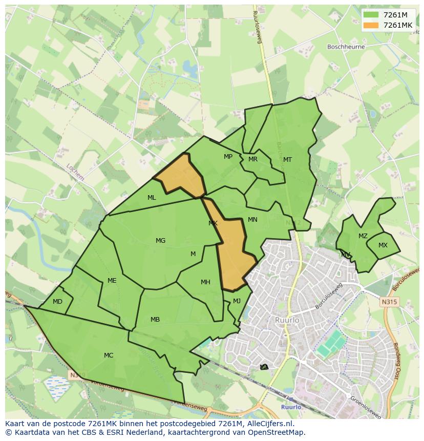 Afbeelding van het postcodegebied 7261 MK op de kaart.
