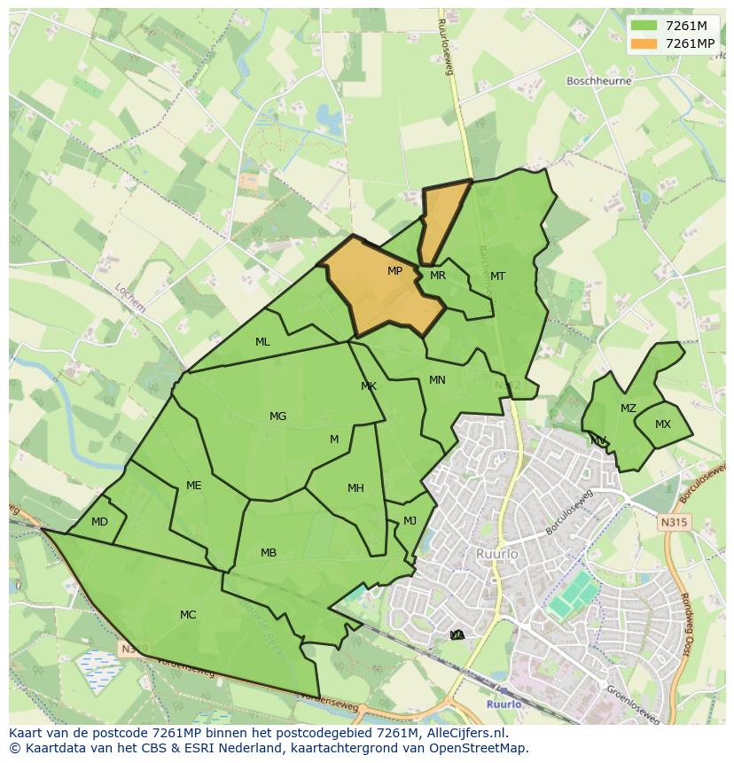 Afbeelding van het postcodegebied 7261 MP op de kaart.
