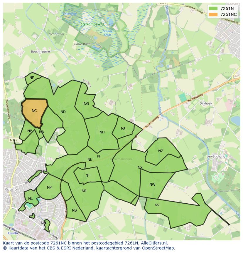 Afbeelding van het postcodegebied 7261 NC op de kaart.