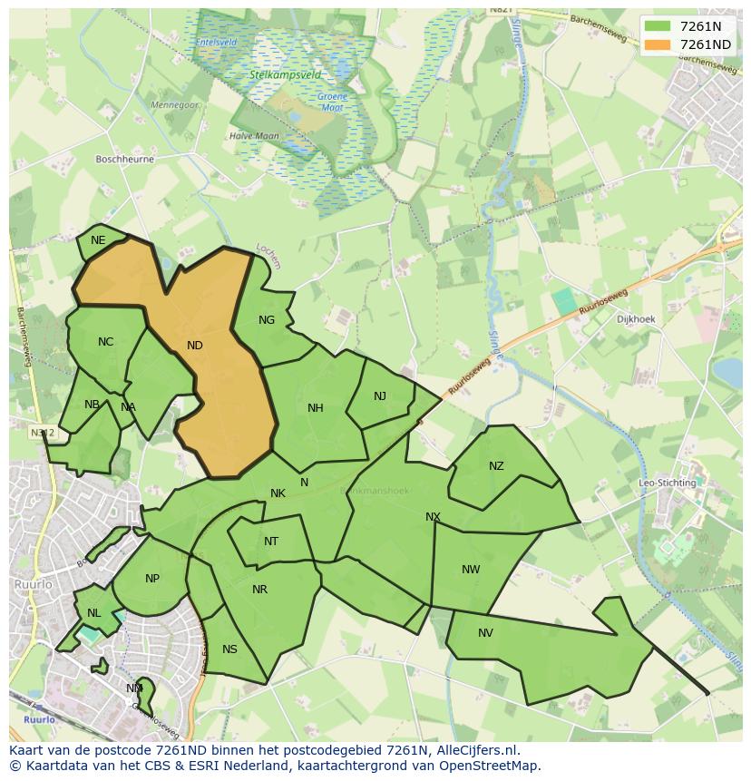 Afbeelding van het postcodegebied 7261 ND op de kaart.
