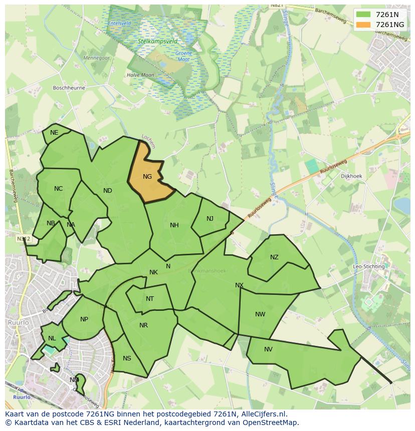 Afbeelding van het postcodegebied 7261 NG op de kaart.