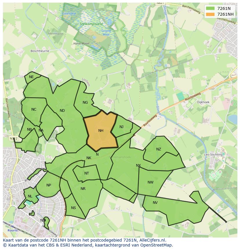 Afbeelding van het postcodegebied 7261 NH op de kaart.