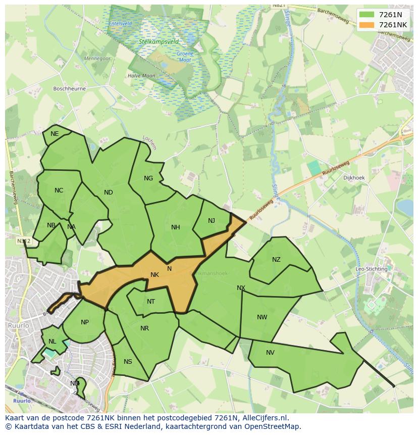 Afbeelding van het postcodegebied 7261 NK op de kaart.