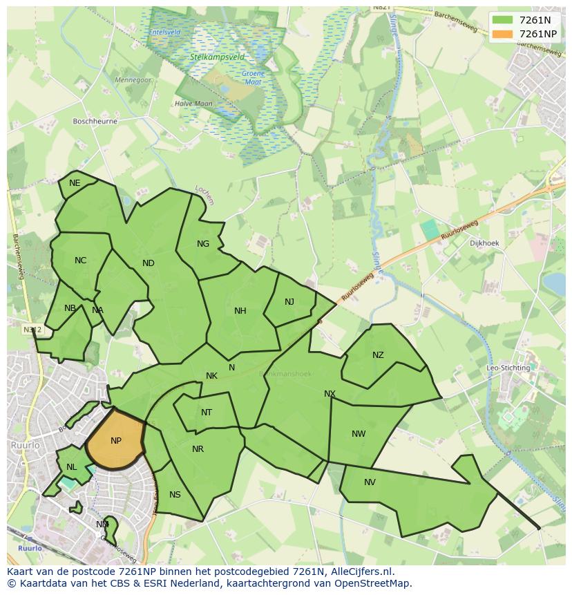 Afbeelding van het postcodegebied 7261 NP op de kaart.