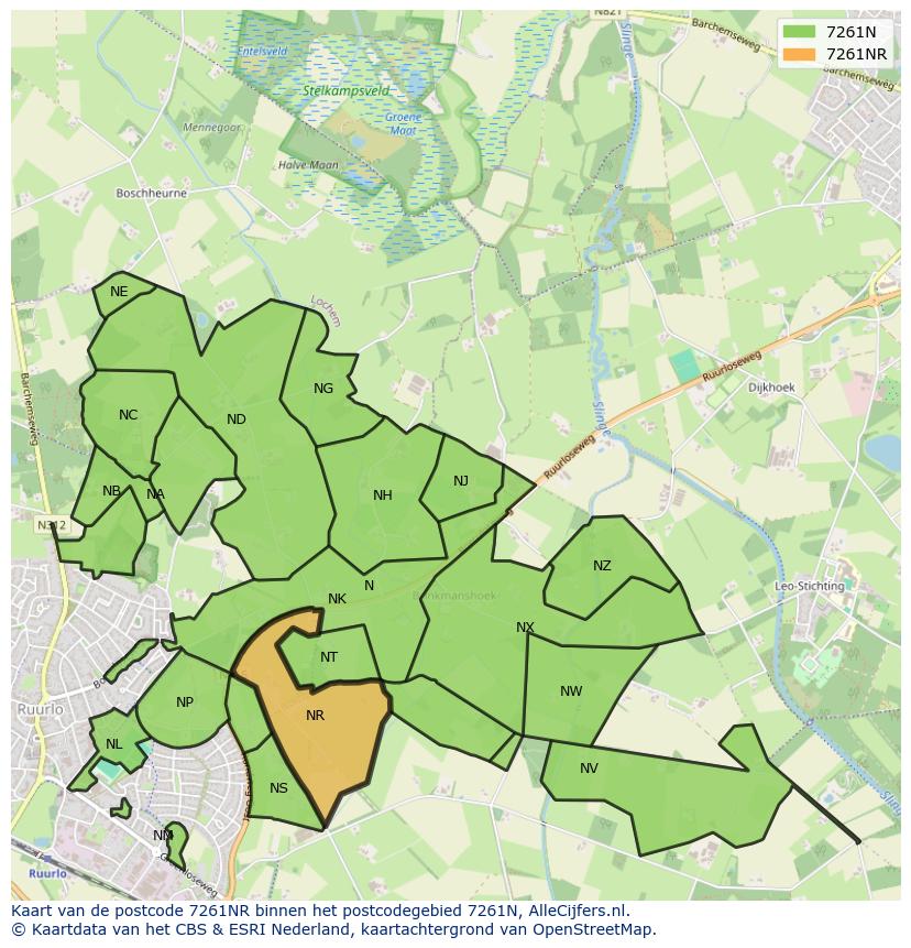 Afbeelding van het postcodegebied 7261 NR op de kaart.